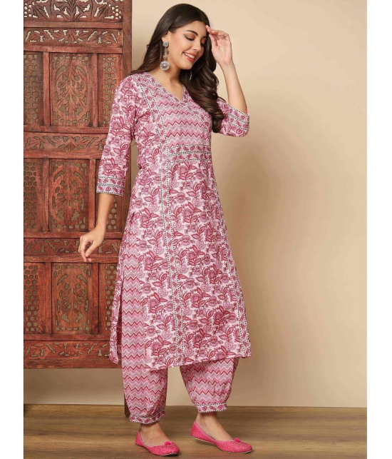 Vbuyz Cotton Printed Kurti With Pants Women's Stitched Salwar Suit - Pink ( Pack of 1 ) - None