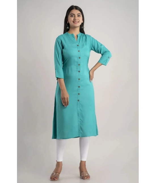 MAUKA - Turquoise Rayon Womens Front Slit Kurti ( Pack of 1 ) - None