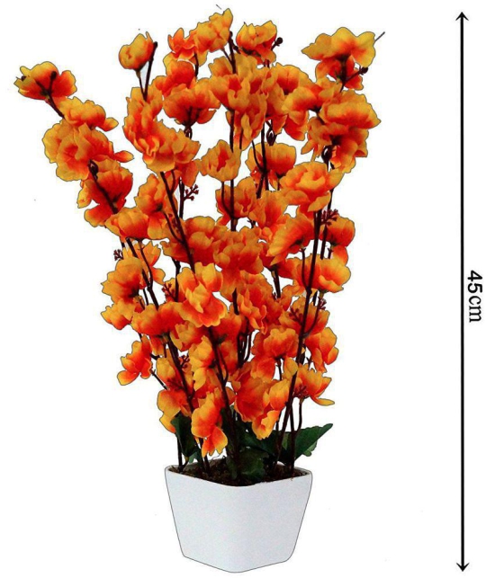 YUTIRITI Orchids Orange Artificial Flowers Bunch - Pack of 1