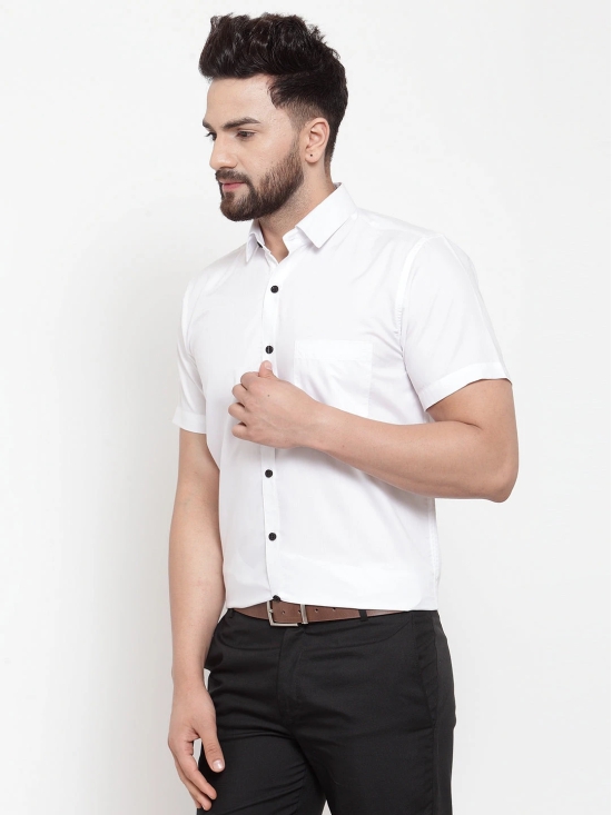 Indian Needle White Mens Cotton Half Sleeves Solid Formal Shirts-L / White