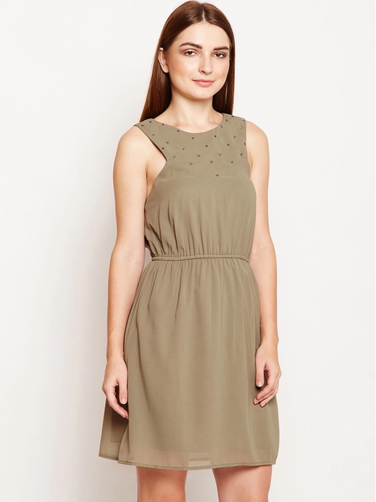 Oxolloxo Women Olive Green Embellished Fit and Flare Dress