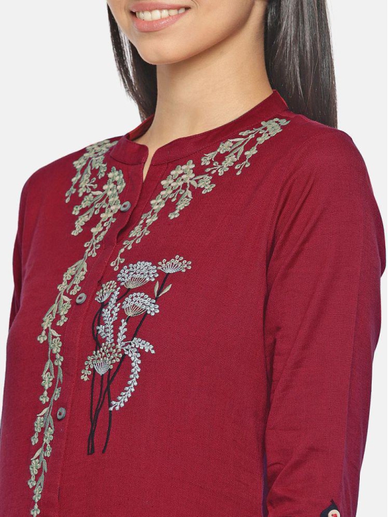 Alena - Maroon Cotton Women's Front Slit Kurti - XXL