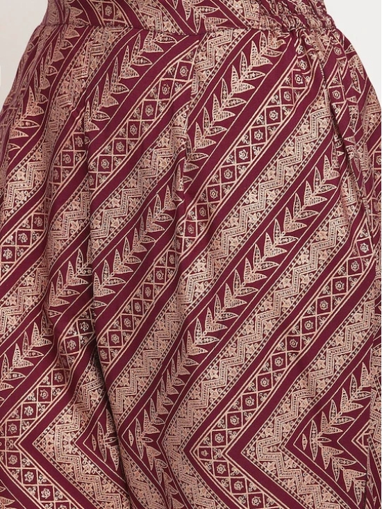 Women Burgundy Ethnic Motifs Printed Panelled Kurta with Trousers