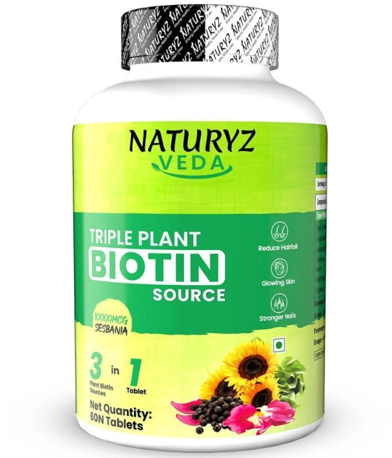 NATURYZ VEDA Triple Plant Natural Biotin Tablets 10000mcg For Hair growth, Skin & Nails - 60 Tablets