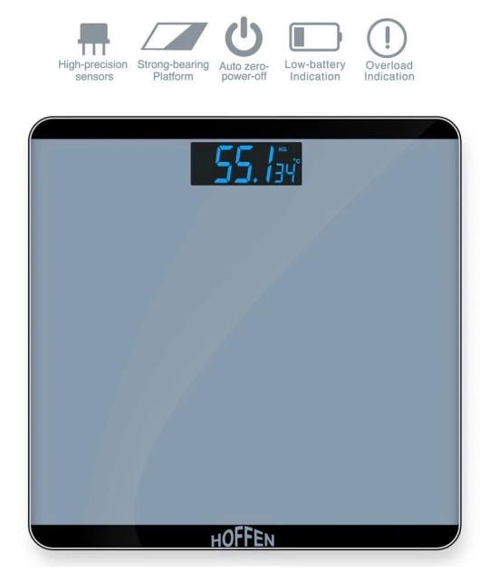 Hoffen Digital Electronic LCD Personal Health Body Fitness Bathroom Weighing Scale HO-18 Grey Grey