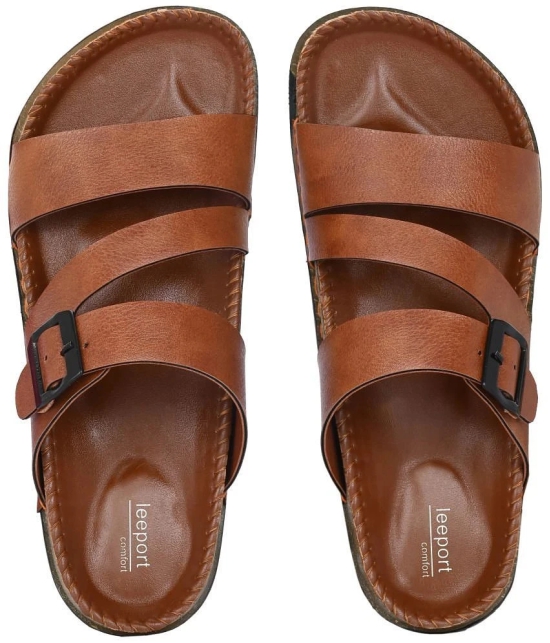 Leeport Tan Mens Leather Slipper - None