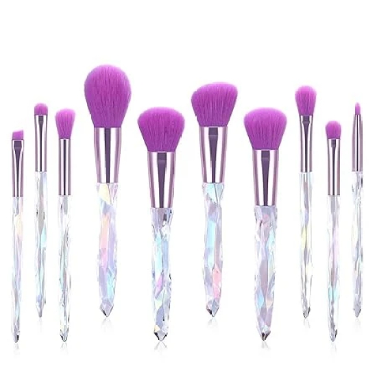 KATHIYAWADI Professional Beauty Makeup Brush Set, Sparkling Crystal Style Makeup Brushes Premium Synthetic Include Foundation, Eyeshadow, Makeup Contour Brushes for Women & Girls (10Pcs)