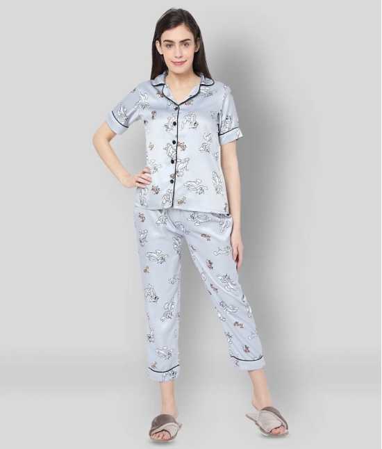 Smarty Pants - Light Grey Satin Womens Nightwear Nightsuit Sets ( Pack of 1 ) - L