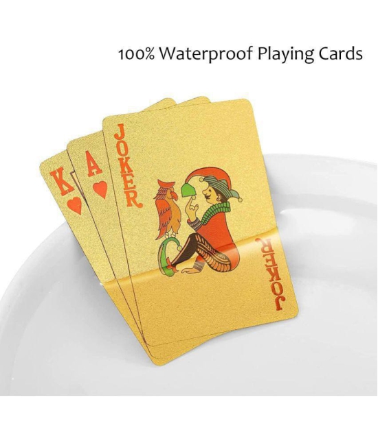 GEEO Golden Plastic Deck of Cards with Diamond Texture Embossing | Waterproof, Golden Playing Cards Game for Adults