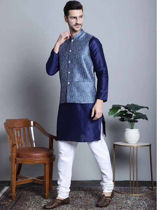 Mens Printed Nehru Jacket-S / Blue