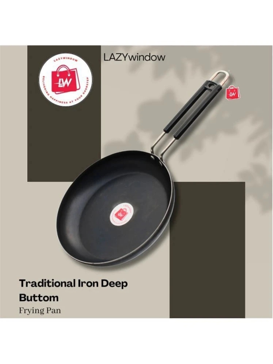 LAZYWINDOW Fry Pan & Tadka Pan Black Iron No Coating Cookware Sets ( Set of 1 )