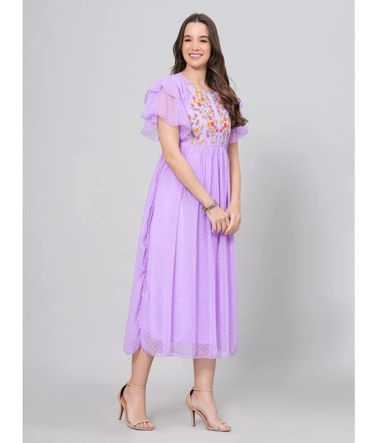 JC4U Crepe Embroidered Midi Womens Fit & Flare Dress - Purple ( Pack of 1 ) - None