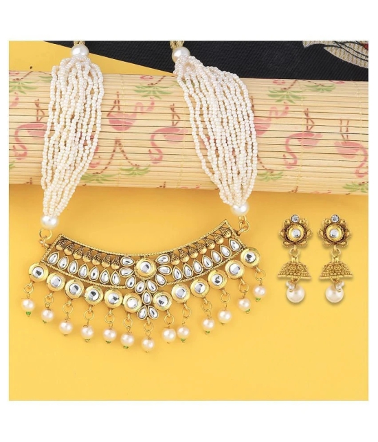 Silver Shine Alloy Golden Choker Gold Plated Necklaces Set - Golden