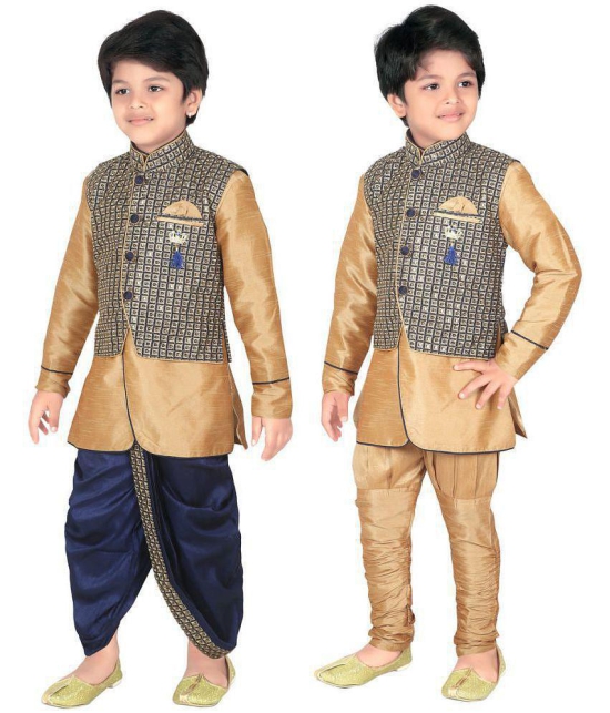 ahhaaaa Kids Indian Ethnic Waistcoat, Kurta, Breaches and Dhoti Pant Set for Baby Boys - None