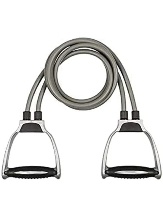 HORSE FIT Double Spring Tummy Trimmer Ab Exerciser and Double Toning Tube for Men and Women - Abs Exercise & Body Toner Equipment for Home Use. Gym & Fitness Kit. - Grey