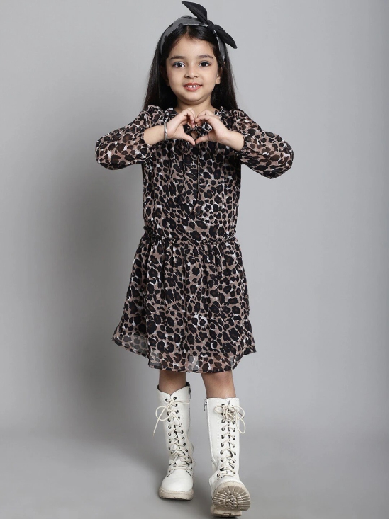 MINI & MING Girls Animal Print Georgette Fit & Flare Dress