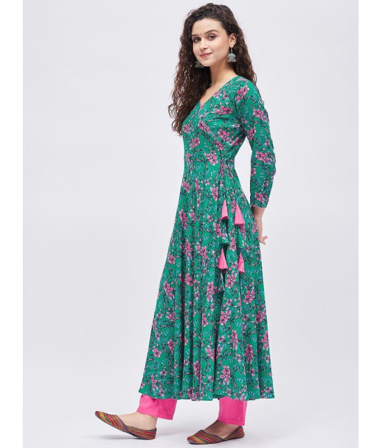 Tissu - Green Rayon Women''s Angrakha Kurti ( Pack of 1 ) - None