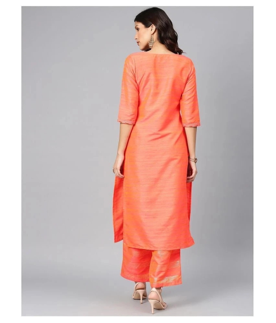 Alena Orange Polyester Straight Kurti - XS