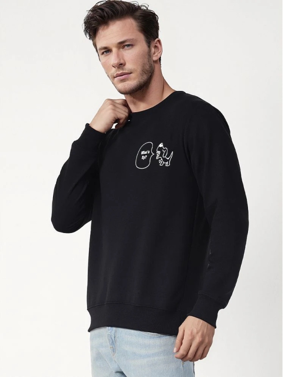 UrbanMark Men Regular Fit Printed Full Sleeves Round Neck Fleece Sweatshirt-Black - None