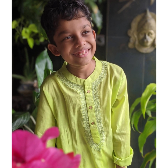 Embroidered Malmal Kurta | Lime Green | Newborn to Adult-5-6Y