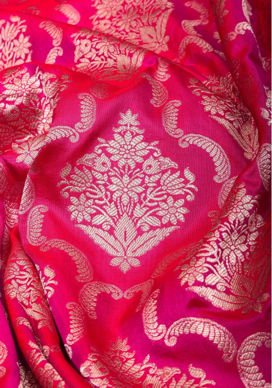 Pink Dual tone Pure Katan Silk Banarasi Saree with Persian Trellis Jaal Weave | SILK MARK CERTIFIED