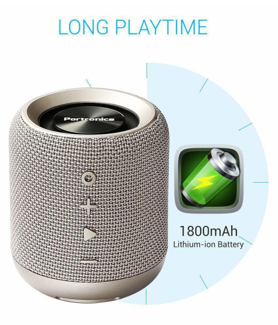 Portronics Sound Drum:Portable Bluetooth 4.2 Speaker Aux, inbuilt Mic ,Grey (POR 821) - Grey