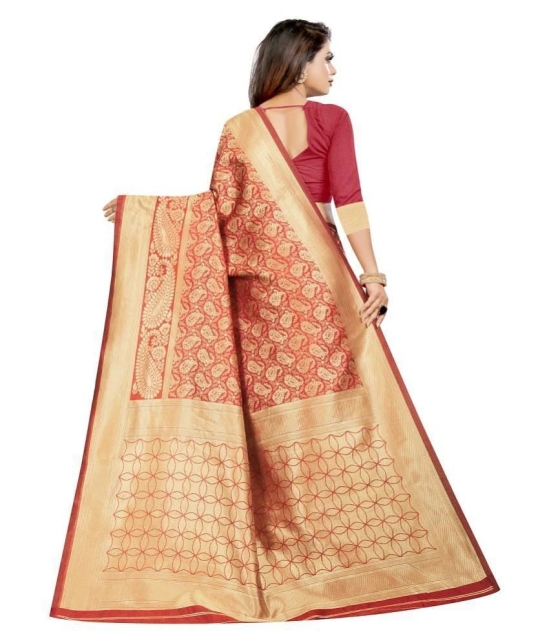 Gazal Fashions - Red Banarasi Silk Saree With Blouse Piece (Pack of 1)