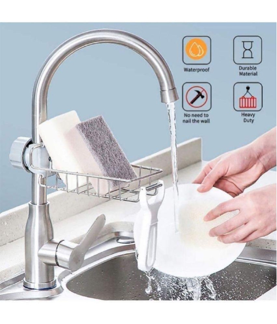 RAMDEV ENTERPRISE Kitchen Adjustable Sink Faucet Shelf Stainless Steel Drain Rack , Sponge Clip Hanging Holder Dishcloth Towel Caddy Organizer Holder Scrubbers Bathroom.