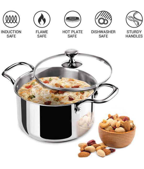 Milton Pro Cook Stainless Steel Casserole With Glsss Lid (1.2 litre) Silver - Silver