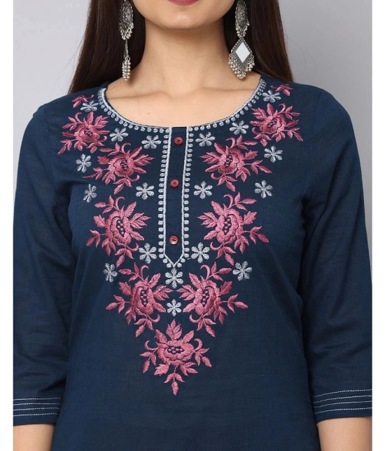 Alena Cotton Embroidered Straight Womens Kurti - Blue ( Pack of 1 ) - None