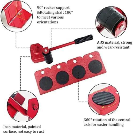 Furniture Lifter Mover Tool Set Heavy Duty Furniture Lifter Mover Tool Set, Furniture Moving Roller Wheel Set for Washing Machines, Fridge,Sofa, Wardrobes Adjustable Height