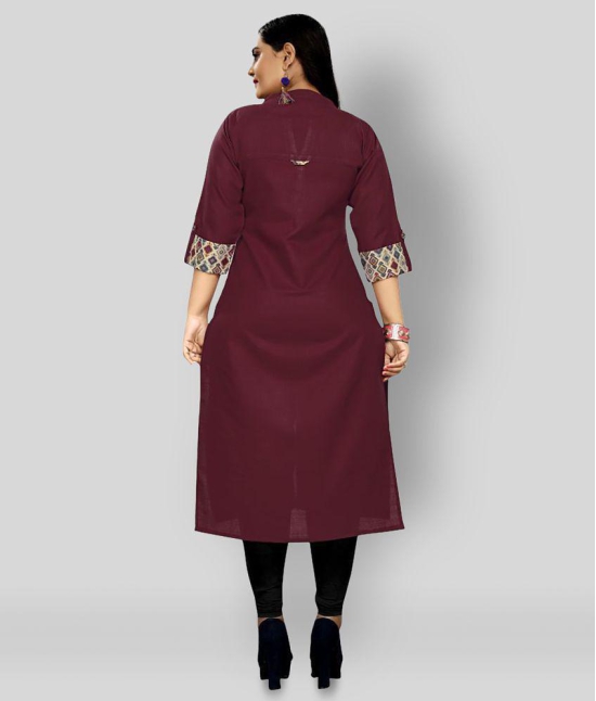 Rangrasiya - Maroon Cotton Blend Women''s Front Slit Kurti ( Pack of 1 ) - 6XL