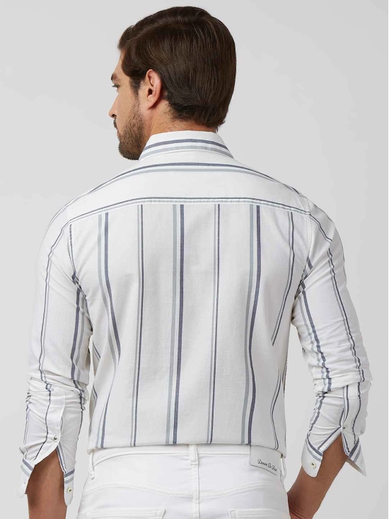 White Wide Stripe Slim Fit Casual Shirt