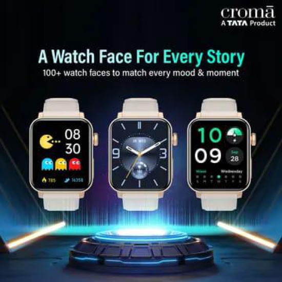 Croma Velocity AM Smartwatch with Bluetooth Calling (45.2mm AMOLED Display, Water Resistant, Gold Strap)