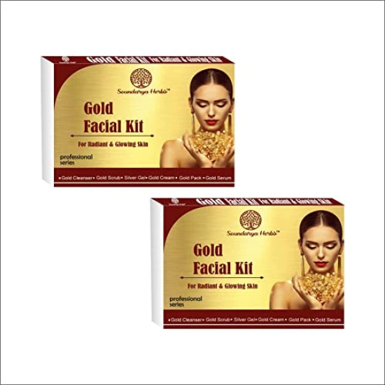 Soundarya Herbs 24k Gold Facial Kit, All Skin Type, Mens & Wome (Pack of 2)