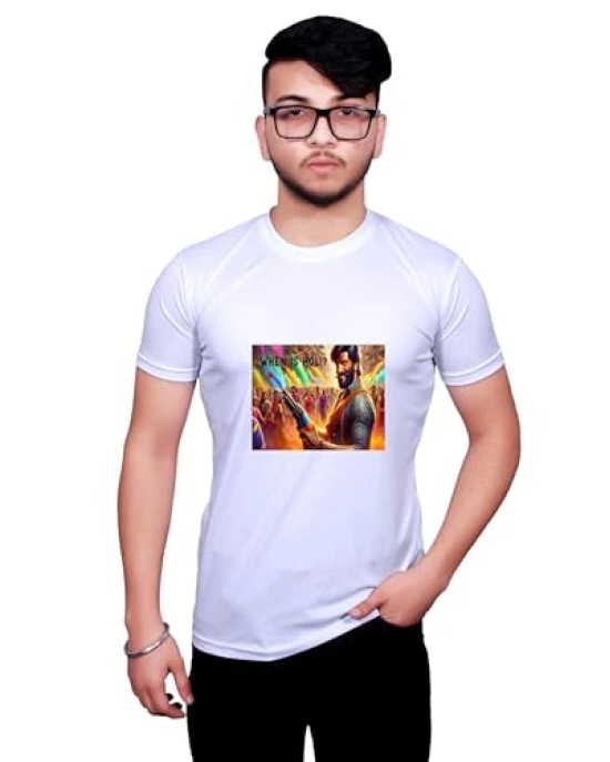 NITYANAND CREATIONS Round Neck White Holi T-Shirt for MEN-HOLI-T-SHIRT-11526-XL