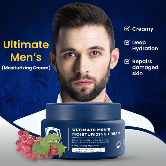 Sulphate Free Ultimate Men's Moisturizing Cream Enriched With Hyaluronic Acid, Niacinamide & Grape Seed Oil For Long-Lasting Hydration (50 GM)