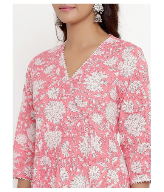 Angiya Pink Cotton Anarkali Kurti - - M