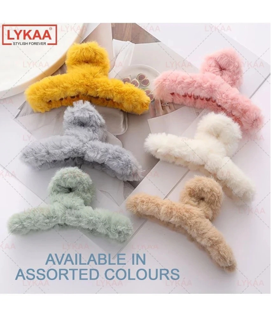 Lykaa Soft Faux Fleece Fur Large Hair Clutcher Hair Claw Clips Hair Accessories for Women- Pack of 3 - Multi