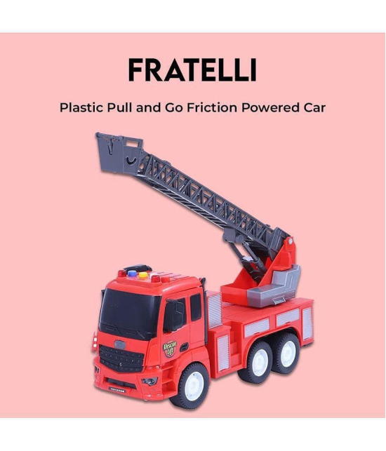 FRATELLI Plastic Pull and Go Friction Powered Car, Red FIRE Engine Big Truck