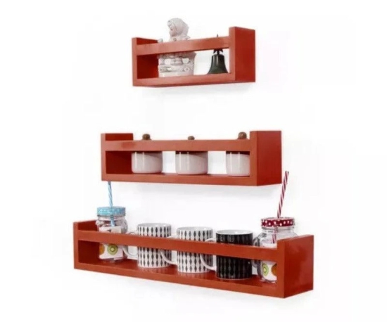 Wooden Wall Decor Multipurpose Kitchen Wall Rack-Orange