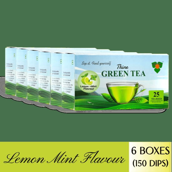 Green Tea Flavoured Lemon+ Mint- 150 TEA BAGS / 6 PKTS X25  BAGS