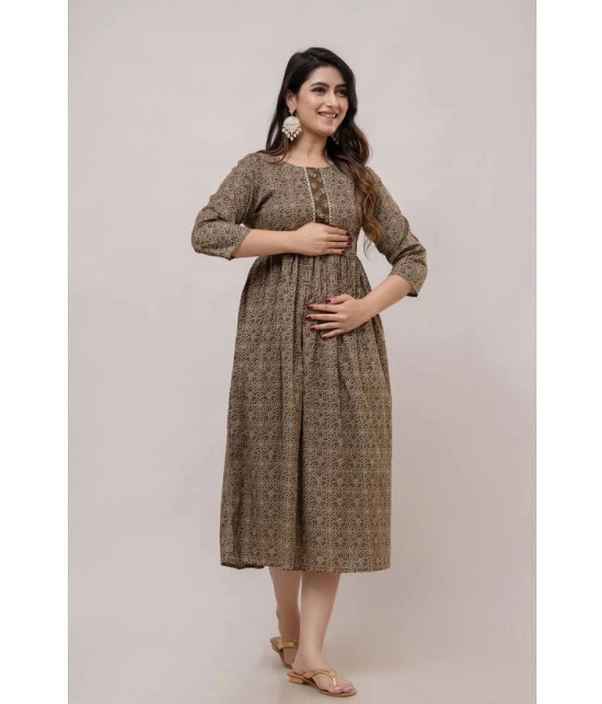 Frionkandy Brown Cotton Womens Maternity Dress ( Pack of 1 ) - M