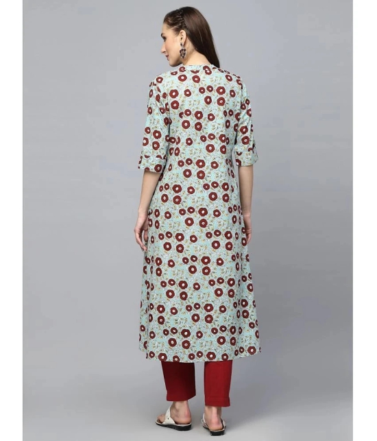 Stylum Cotton Printed Front Slit Womens Kurti - Turquoise ( Pack of 1 ) - None