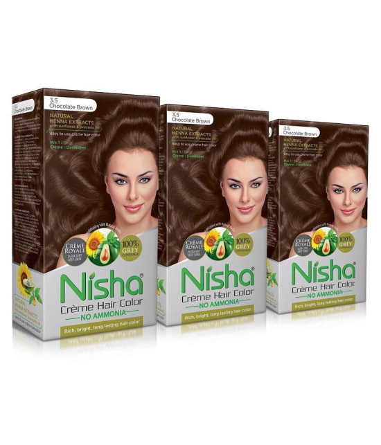 Nisha Chocolate Brown 3.5 (60gm, 60ml, 12ml) Cream Permanent Hair Color Brown 120 mL Pack of 3