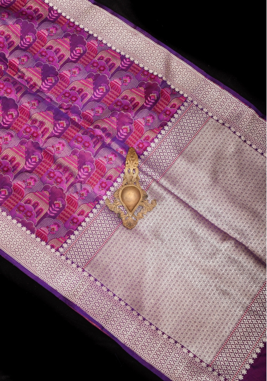 Statement Tanchoi Satin Silk Saree in Purple with Tehra Zari Meena and unique body design | SILK MARK CERTIFIED