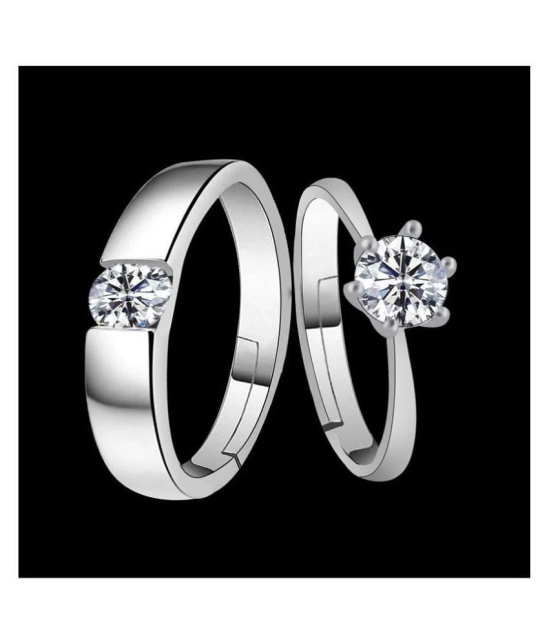 SILVERSHINE Silverplated Elegant LOVE Solitaire His and Her Adjustable proposal Diamond couple ring For Men And Women Jewellery - None