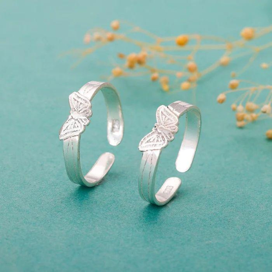 Silver Butterfly Bliss Toe Rings