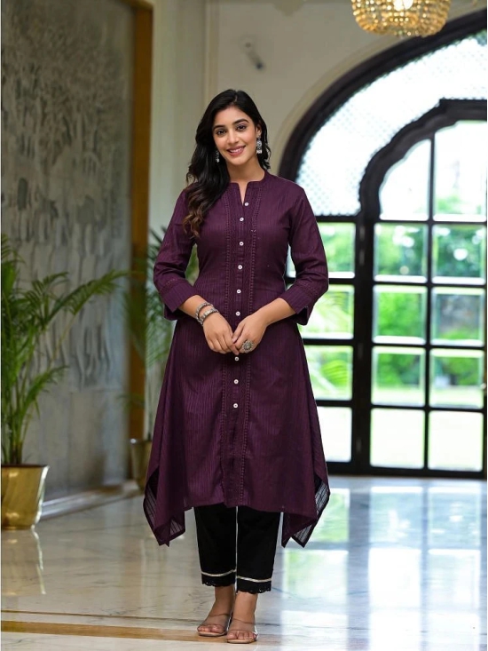 Juniper Cotton Self Design A-line Womens Kurti - Purple ( Pack of 1 ) - None