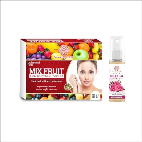 Soundarya Herbs Facial Kit (140g) with Free 100ml Gulab Jal (Rose Water) | Achieve a Radiant Glow Like a Rose (Mixx Fruit Papaya)